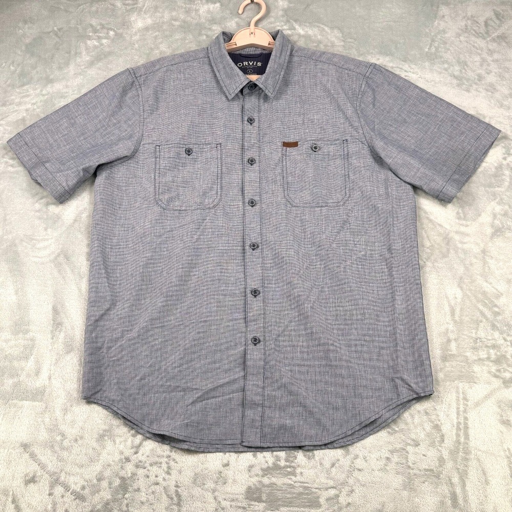 Orvis Classic Collection Shirt Men L Light Blue Short Sleeve Button Up Pockets